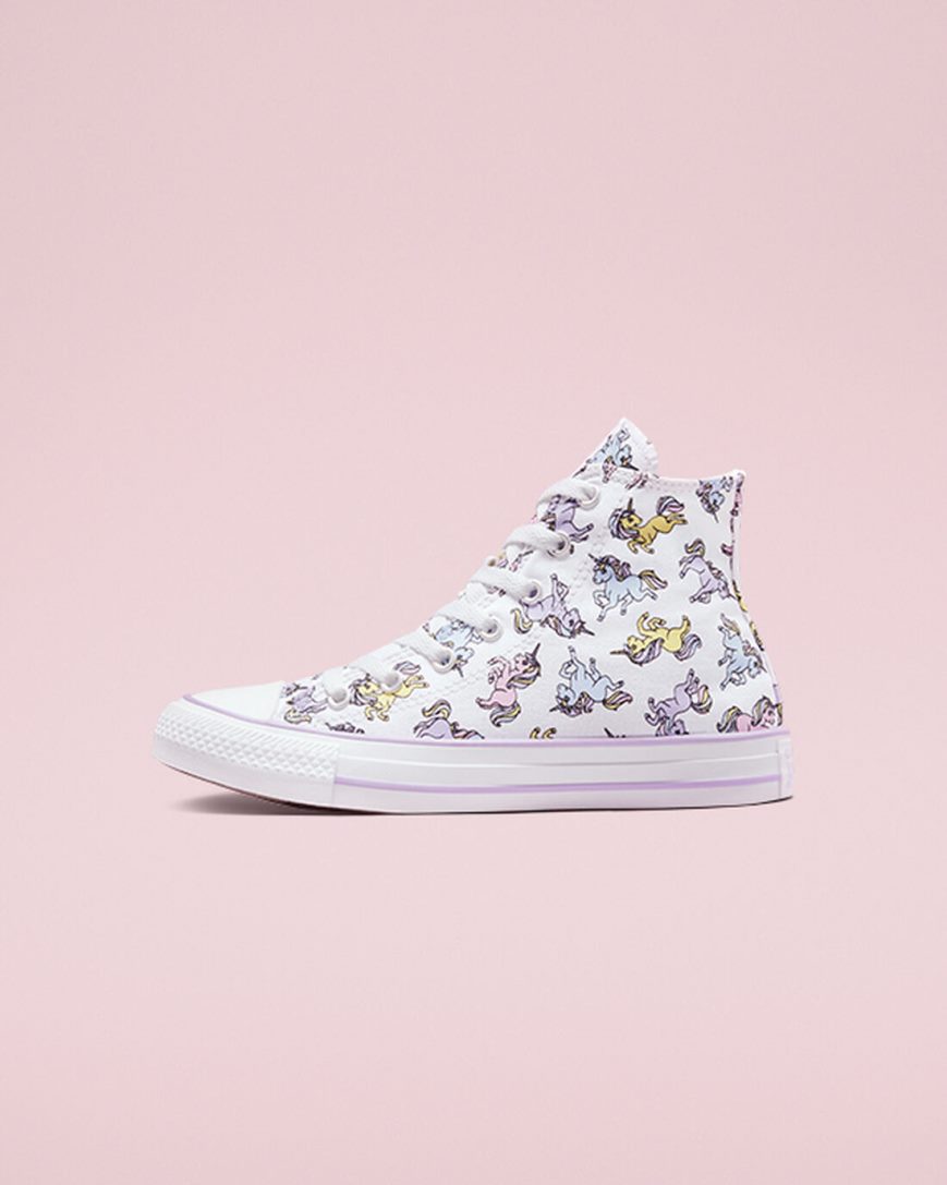 Tenisi Inalti Baieti Converse Chuck Taylor All Star Unicorns Albi Gri Violet | RO POWZ13860